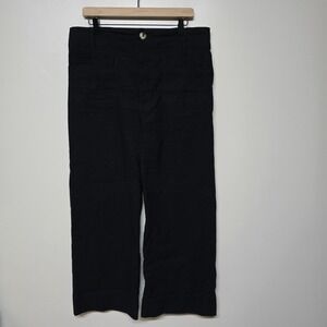 Maeve by Anthropologie The Colette Black Linen Blend Wide Leg Crop Pants Sz 33